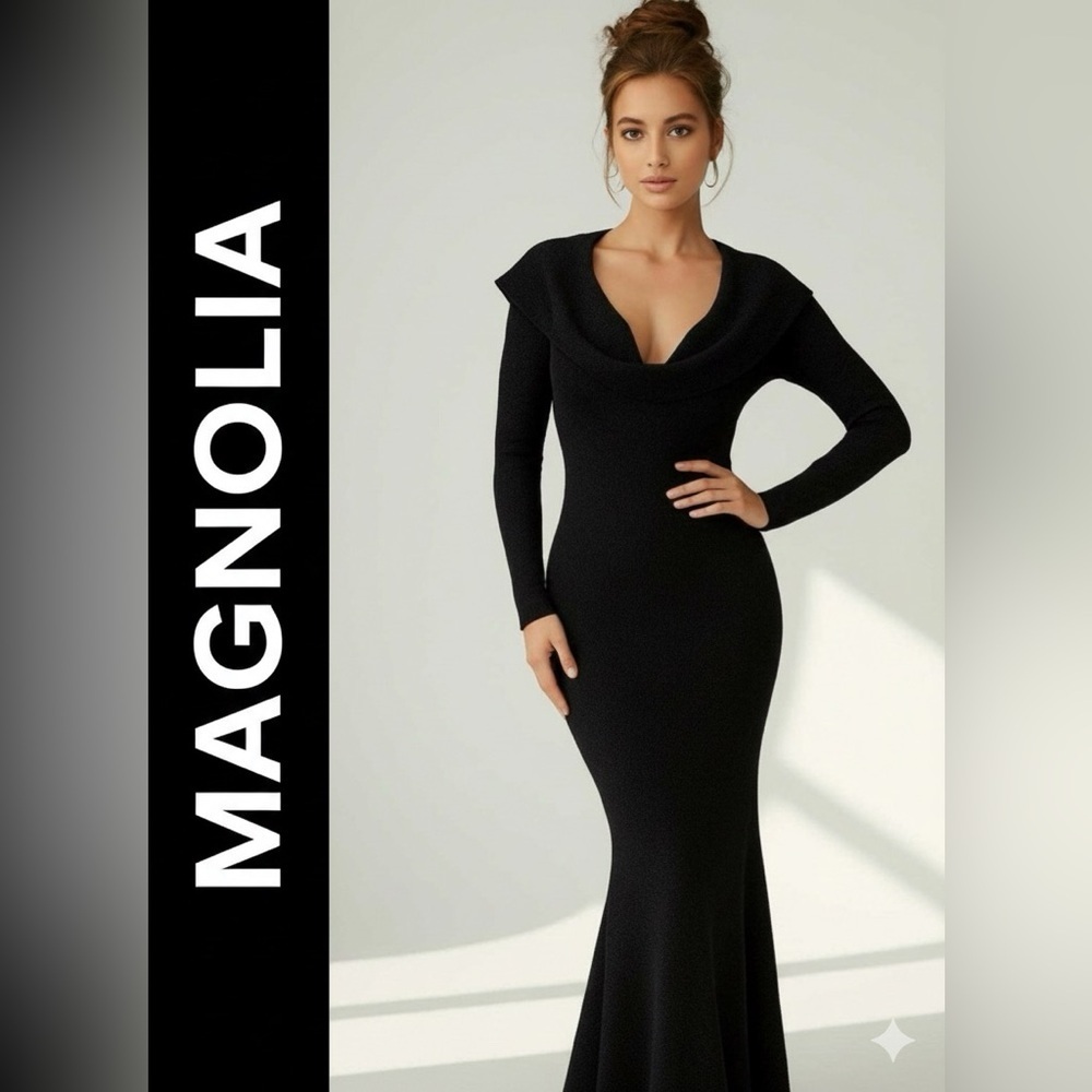 MAGNOLIA MAXI Women’s Black Sparkle Plunging Neckline Size M NWT